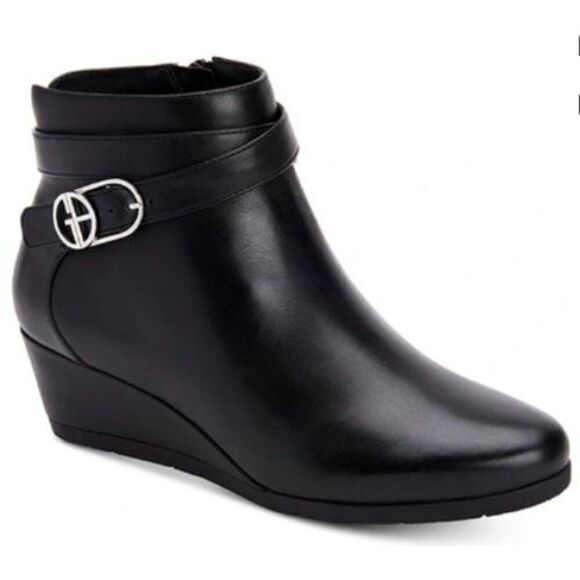 Giani Bernini Wedge Boots Size 9.5 Memory Foam Black Faux Leather Ankle Booties - Picture 1 of 10